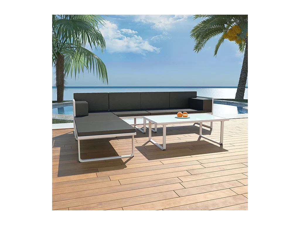 Salon de jardin 4 pcs et coussins Aluminium Noir