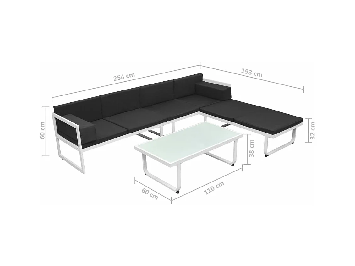 4-delige Loungeset met kussens aluminium zwart