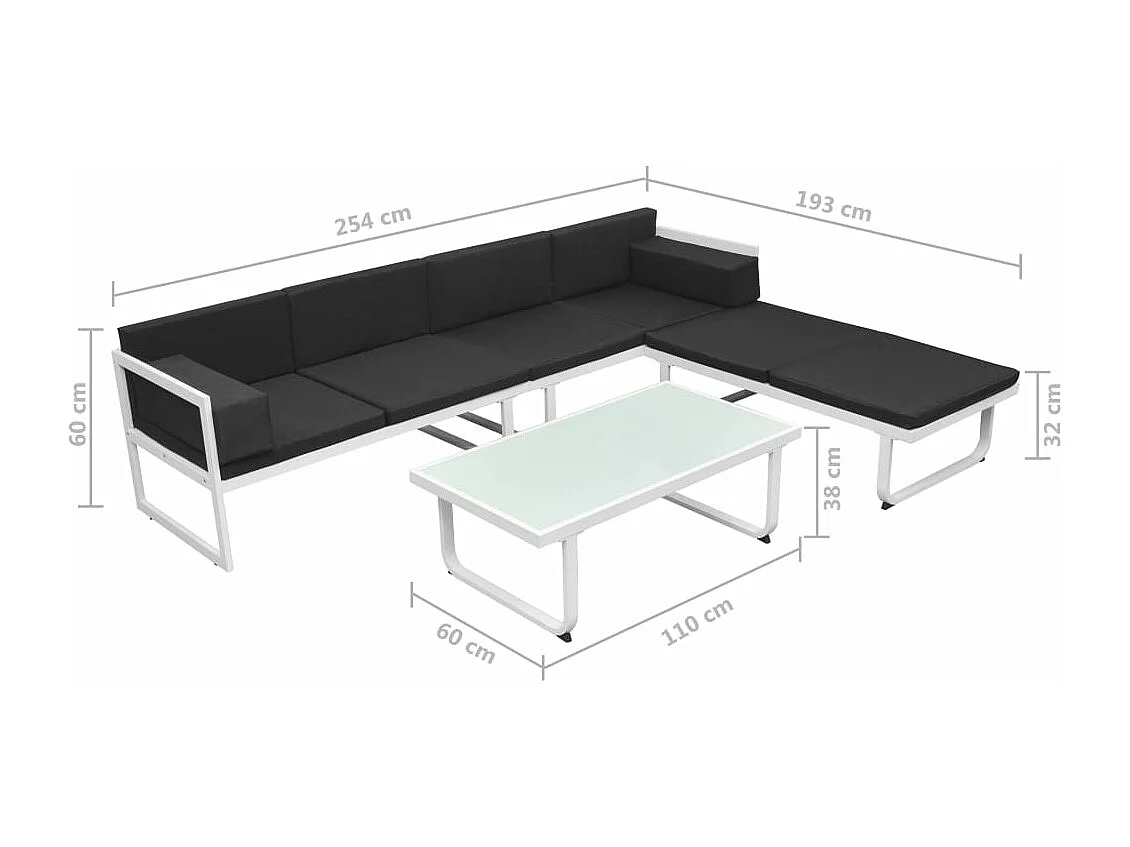 Salon de jardin 4 pcs et coussins Aluminium Noir