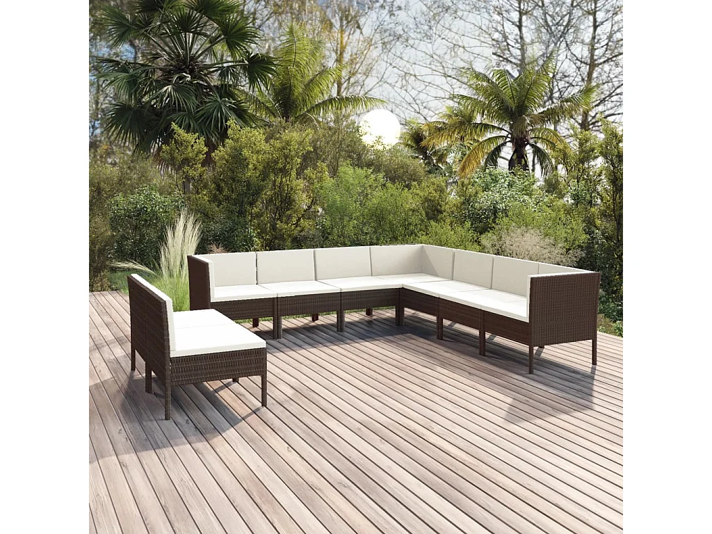 9-tlg. Garten-Lounge-Set mit Auflagen Poly Rattan Braun