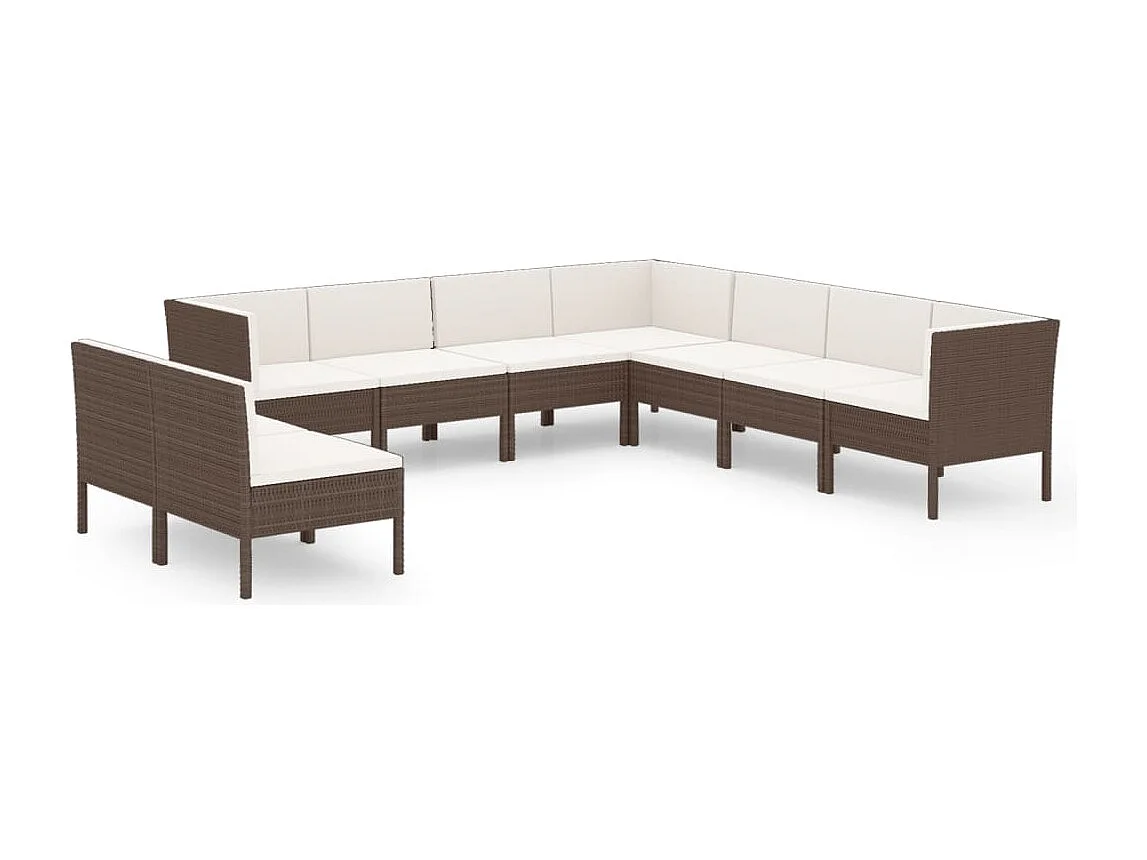 9-tlg. Garten-Lounge-Set mit Auflagen Poly Rattan Braun