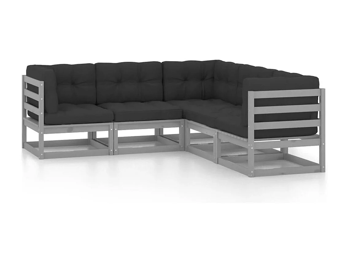 5 pcs conjunto lounge de jardim c/ almofadões pinho maciço