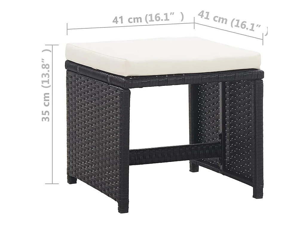 13 pcs conjunto jantar exterior com almofadões vime PE preto