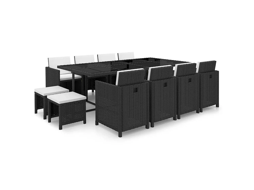 13 pcs conjunto jantar exterior com almofadões vime PE preto