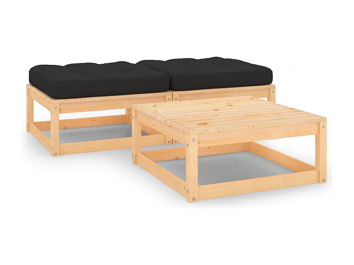 3-tlg. Garten-Lounge-Set mit Kissen Massivholz Kiefer