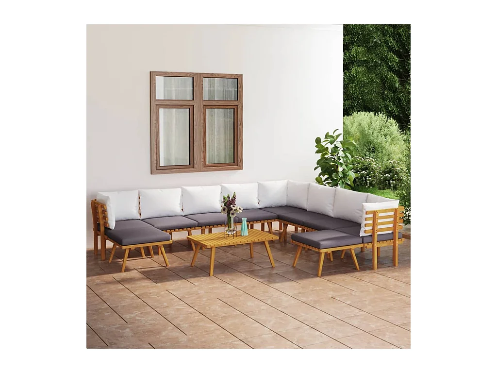 Salon de jardin 11 pcs avec coussins Bois d'acacia solide