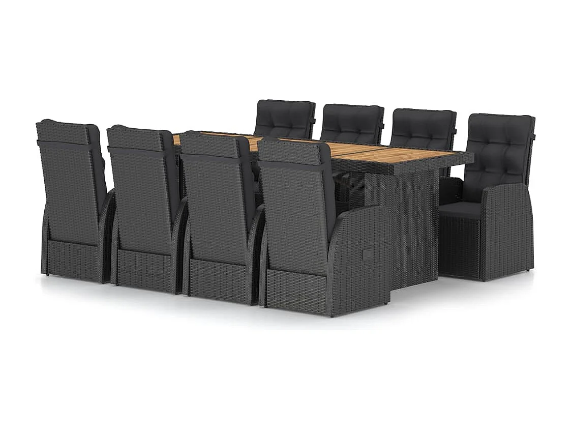 9-delige Tuinset met kussens poly rattan zwart