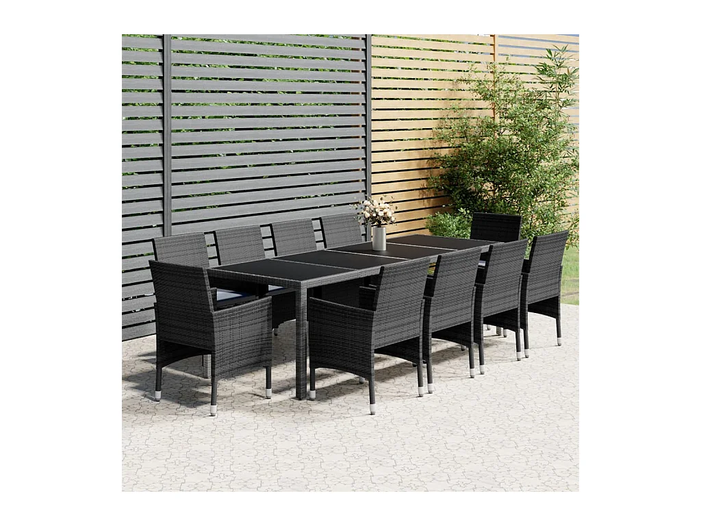 Ensemble à manger de jardin 11 pcs résine tressée gris