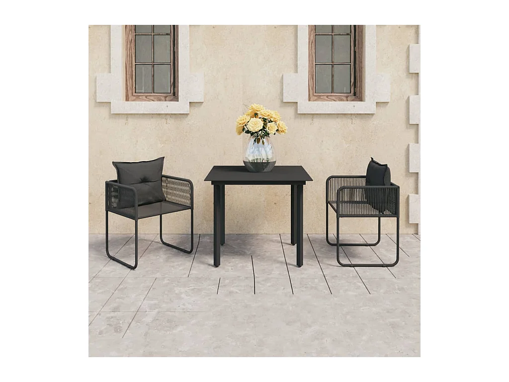Ensemble à manger de jardin 3 pcs PVC résine tressée noir