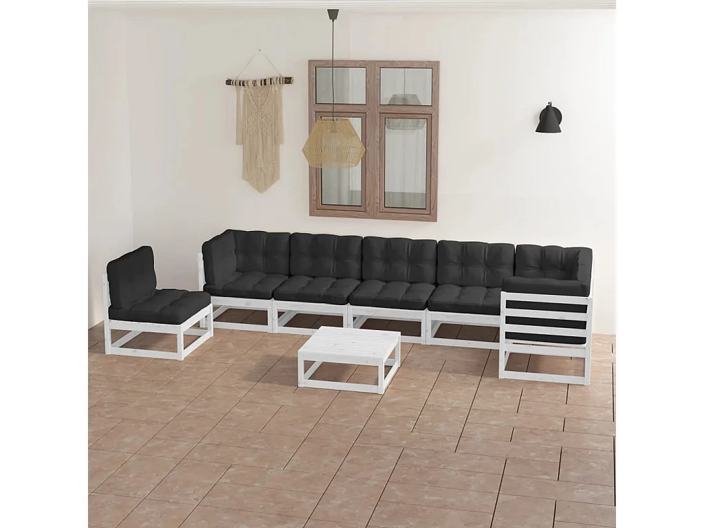8 pcs conjunto lounge de jardim c/ almofadões pinho maciço