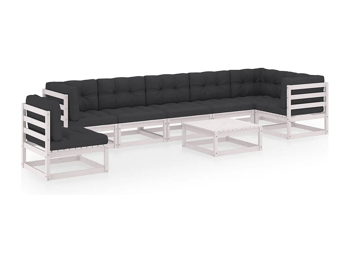 8 pcs conjunto lounge de jardim c/ almofadões pinho maciço