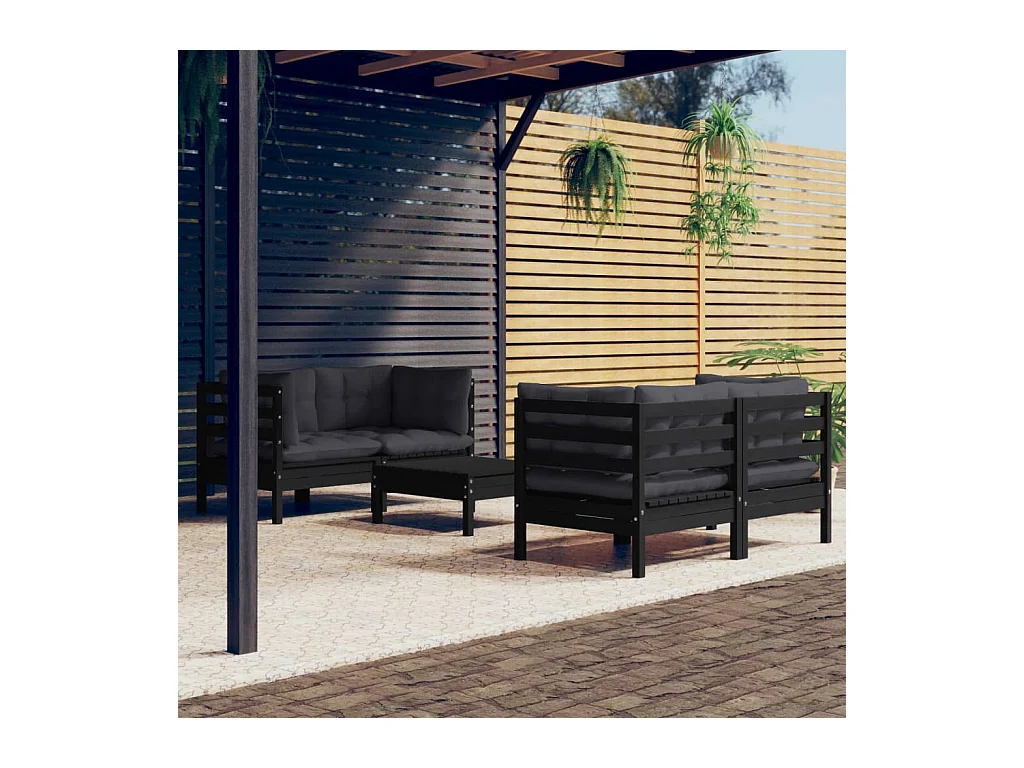 5-delige Loungeset met antracietkleurige kussens grenenhout