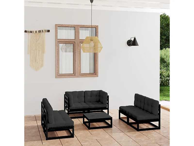 7-delige Loungeset met kussens massief grenenhout