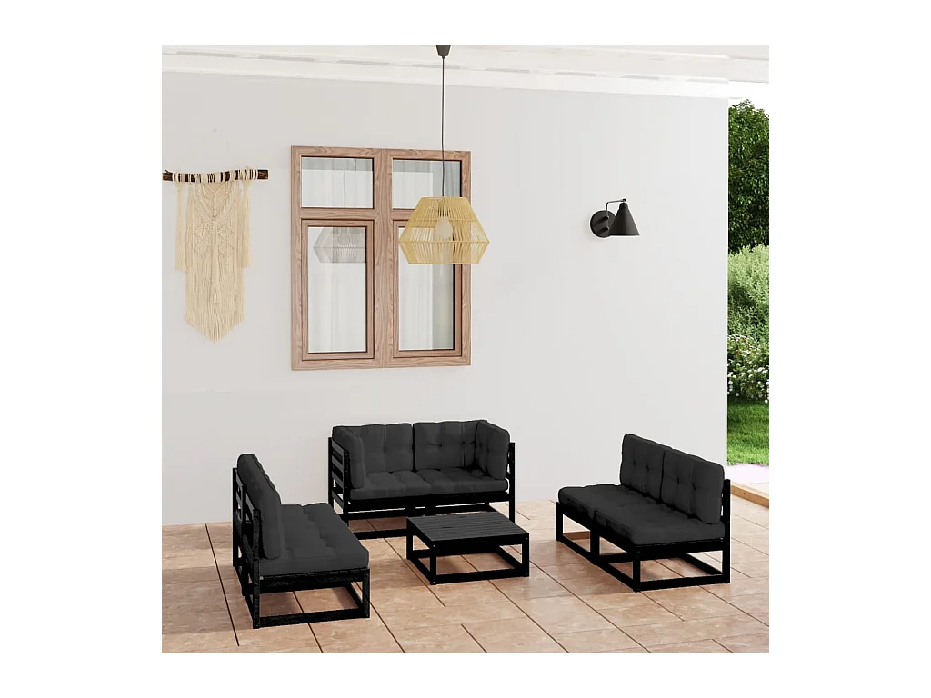 7-delige Loungeset met kussens massief grenenhout