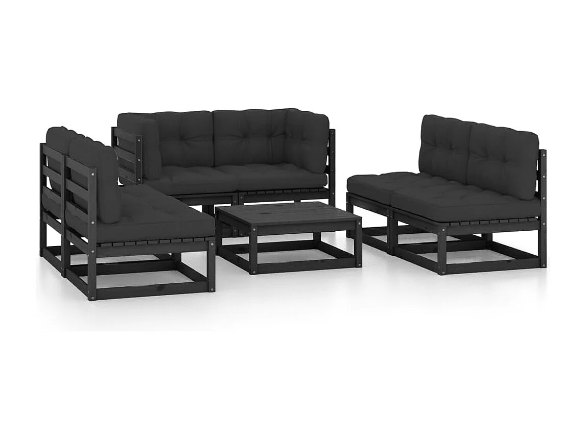 7-tlg. Garten-Lounge-Set mit Kissen Massivholz Kiefer