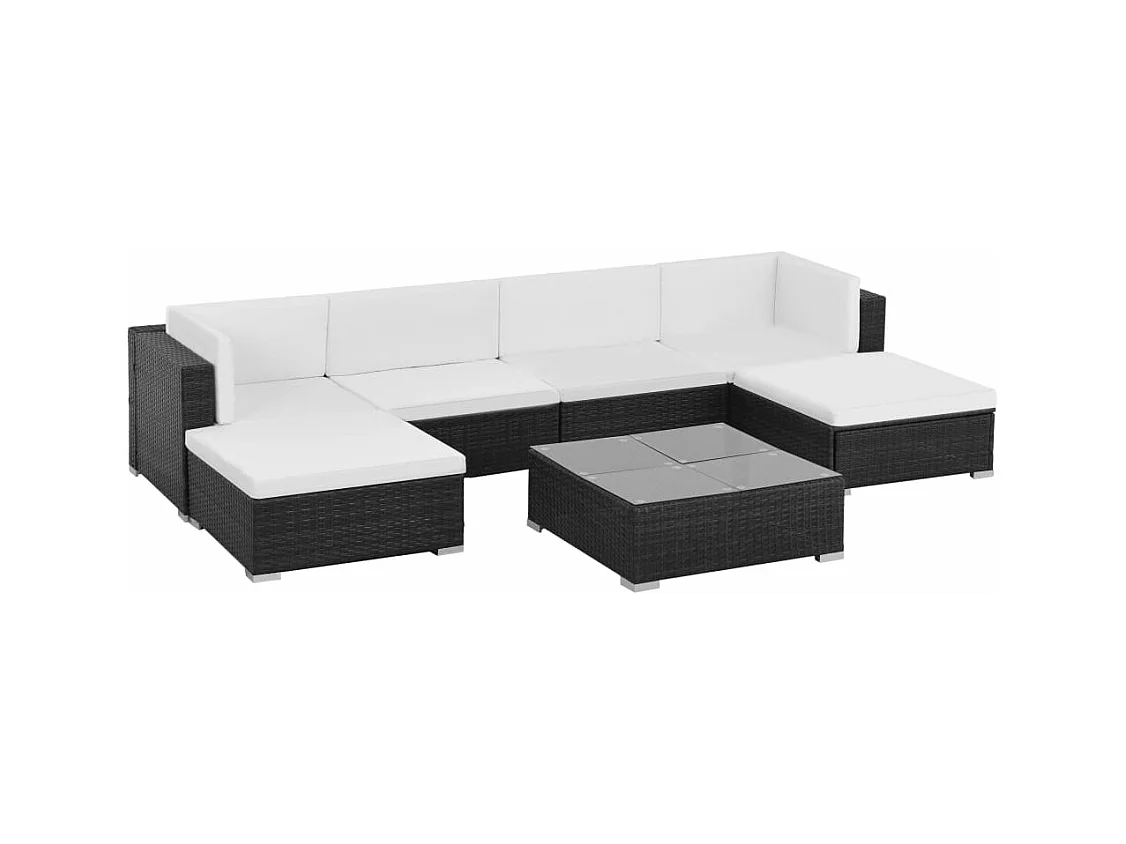 Salon de jardin 7 pcs avec coussins Résine tressée Noir