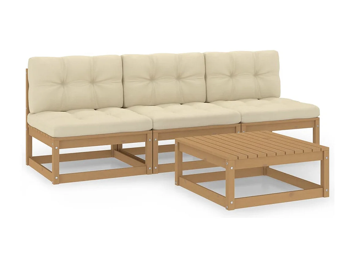 4 pcs conjunto lounge de jardim com almofadões pinho maciço