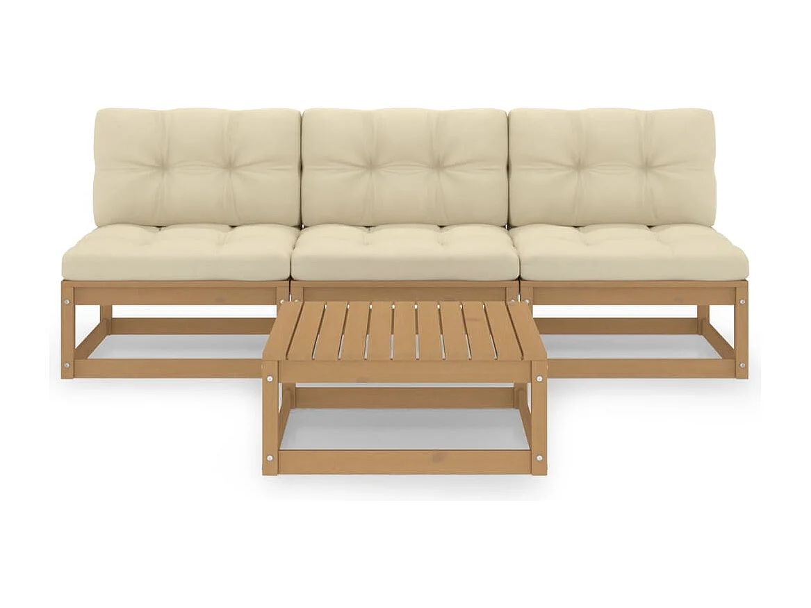 4 pcs conjunto lounge de jardim com almofadões pinho maciço