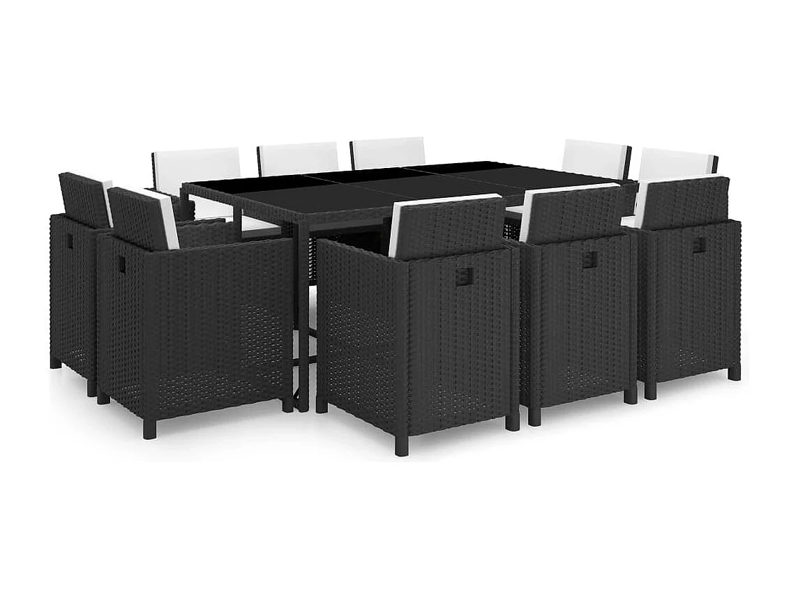 Set da Pranzo da Giardino 11 pz con Cuscini in Polyrattan Nero