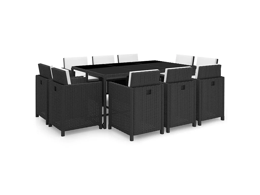 11-delige Tuinset met kussens poly rattan zwart