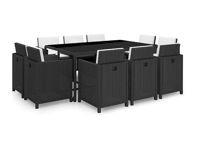 Set da Pranzo da Giardino 11 pz con Cuscini in Polyrattan Nero