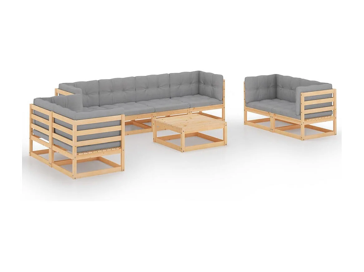 9-tlg. Garten-Lounge-Set mit Kissen Kiefer Massivholz