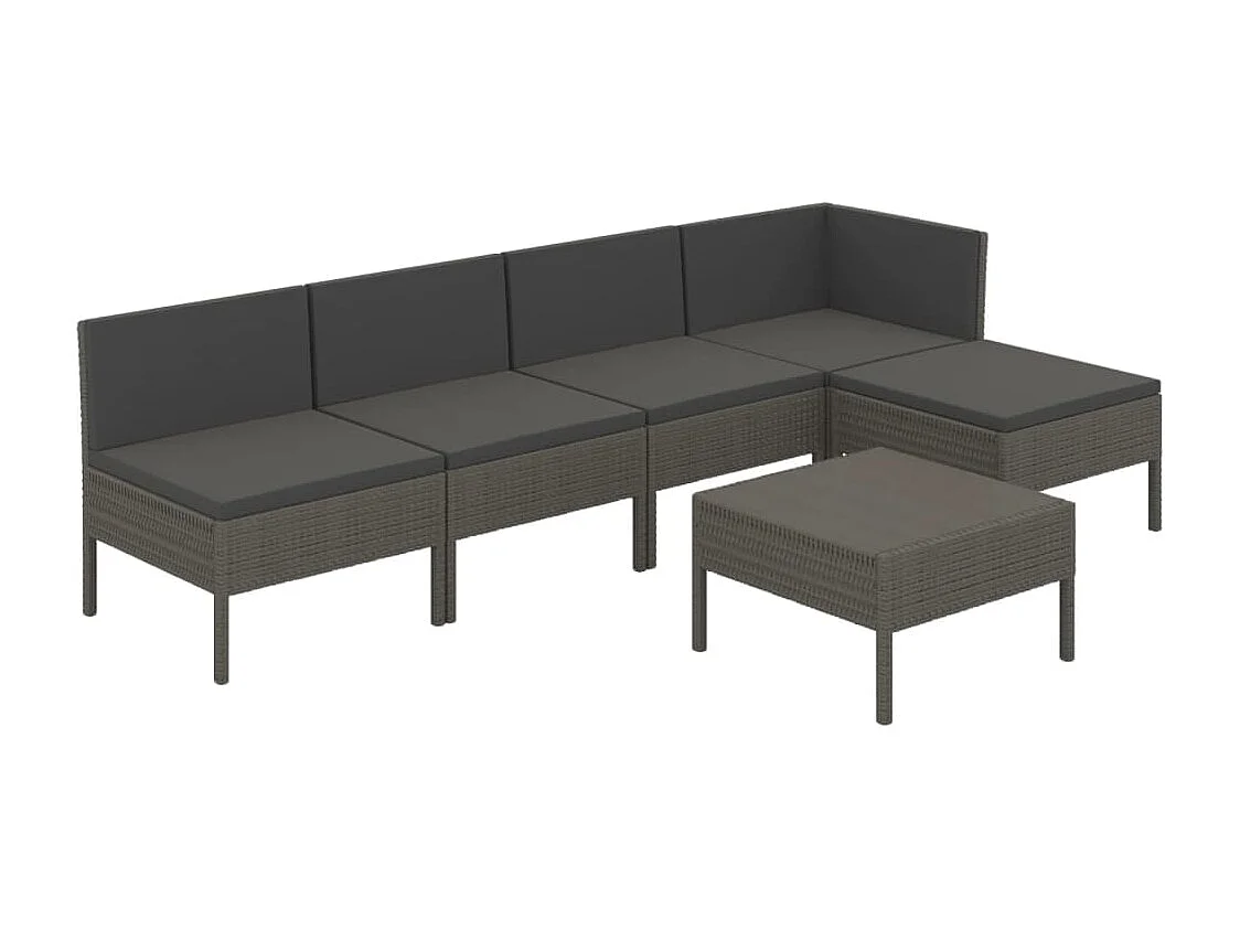 6 pcs conjunto lounge de jardim c/ almofadões vime PE cinzento