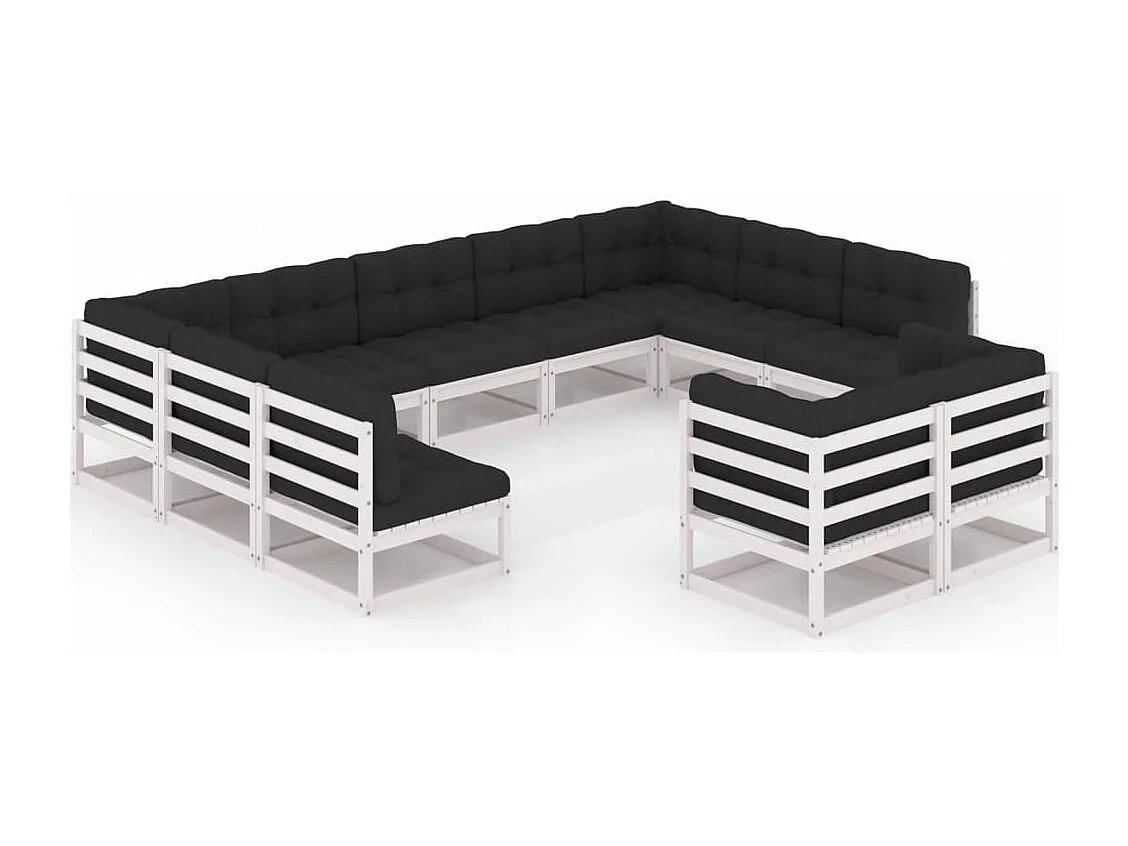 11 pcs conj. lounge de jardim c/ almofadões pinho maciço branco