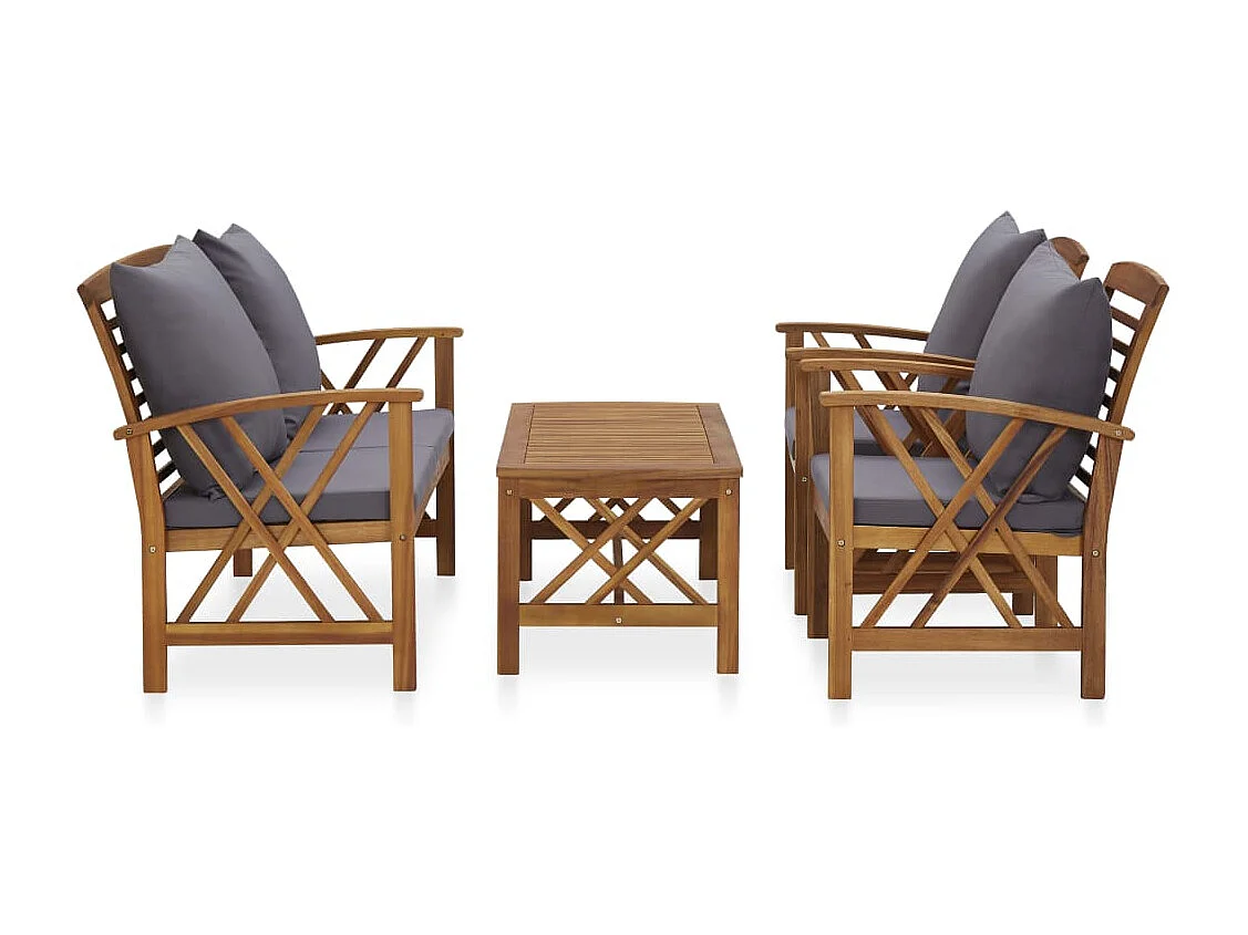 Set Divani da Giardino 4 pz con Cuscini in Massello di Acacia