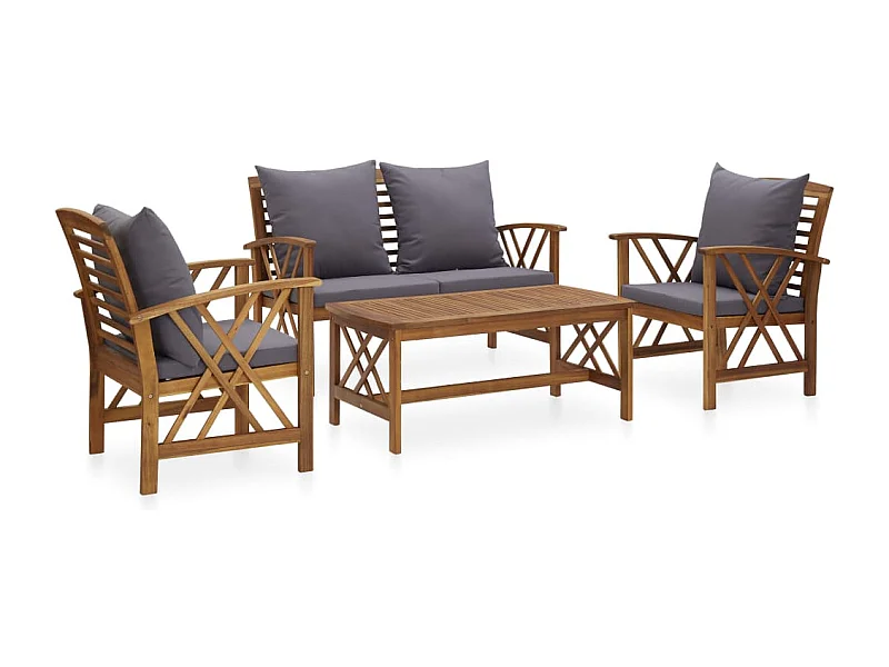 Muebles de jardín 4 piezas con cojines madera maciza de acacia