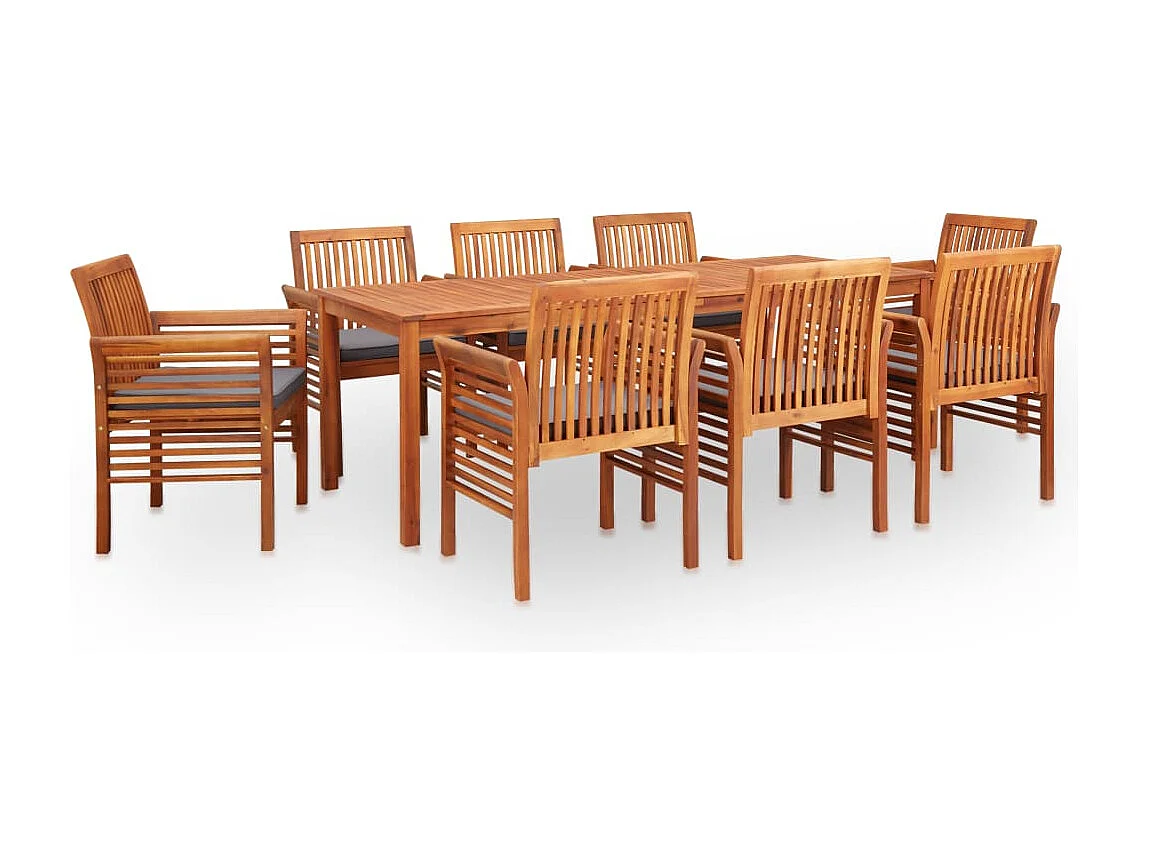 9 pcs conjunto de jantar exterior c/ almofadões acácia maciça