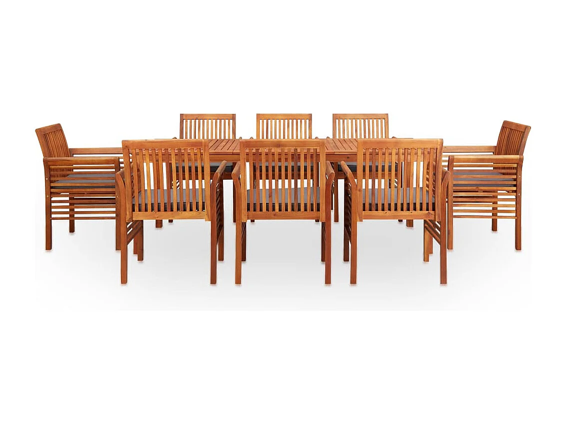9 pcs conjunto de jantar exterior c/ almofadões acácia maciça