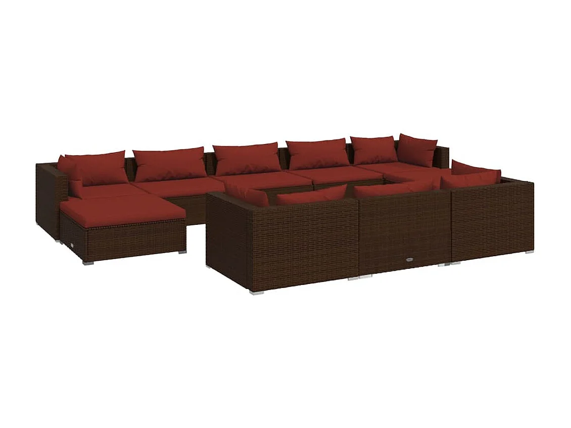 Salon de jardin 10 pcs avec coussins Marron Résine tressée