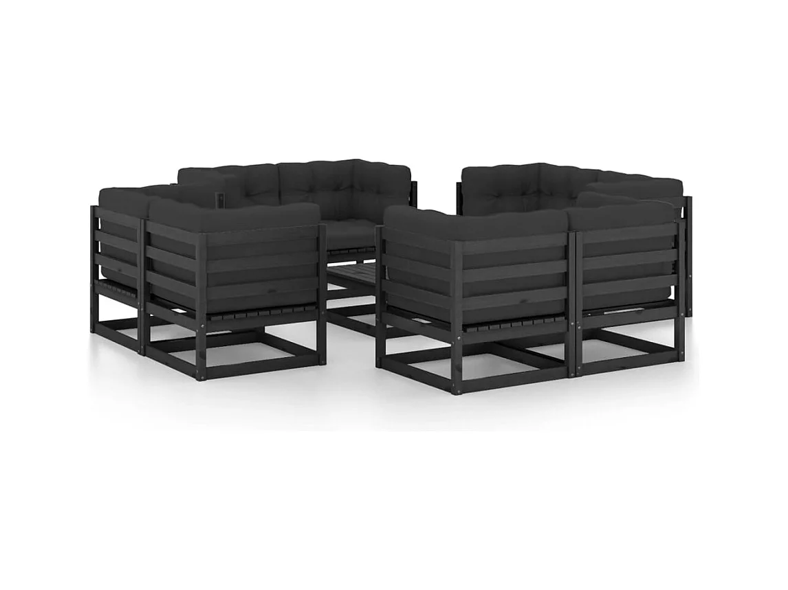 9-delige Loungeset met kussens massief grenenhout
