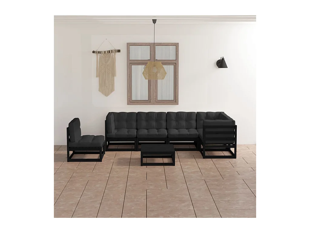 7-delige Loungeset met kussens massief grenenhout