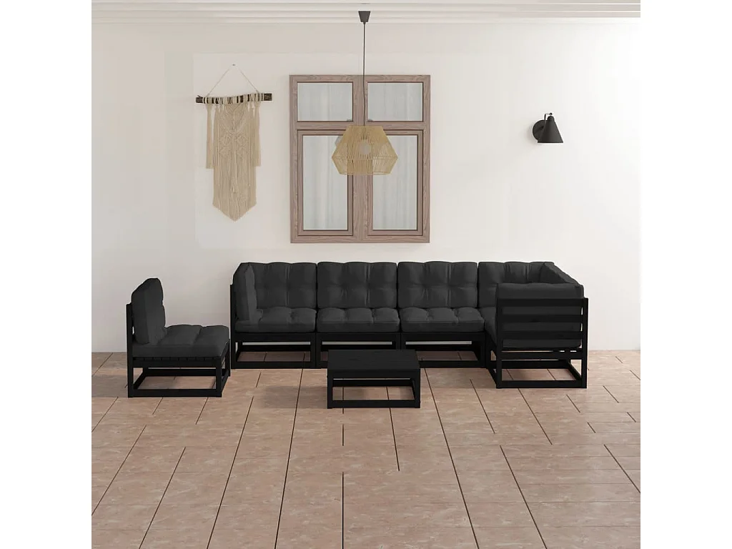 Salon de jardin 7 pcs avec coussins Bois de pin massif