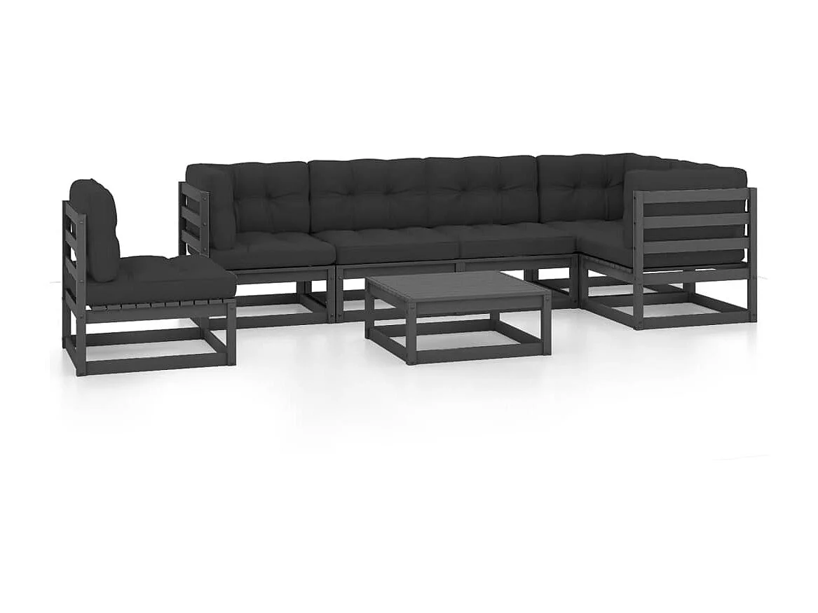 Salon de jardin 7 pcs avec coussins Bois de pin massif