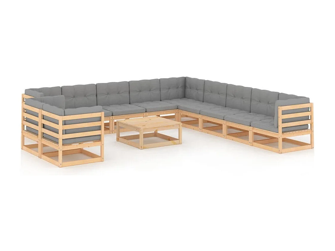 12-tlg. Garten-Lounge-Set mit Kissen Massivholz Kiefer