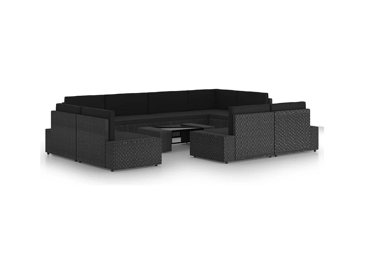 Salon de jardin 10 pcs avec coussins Noir Résine tressée