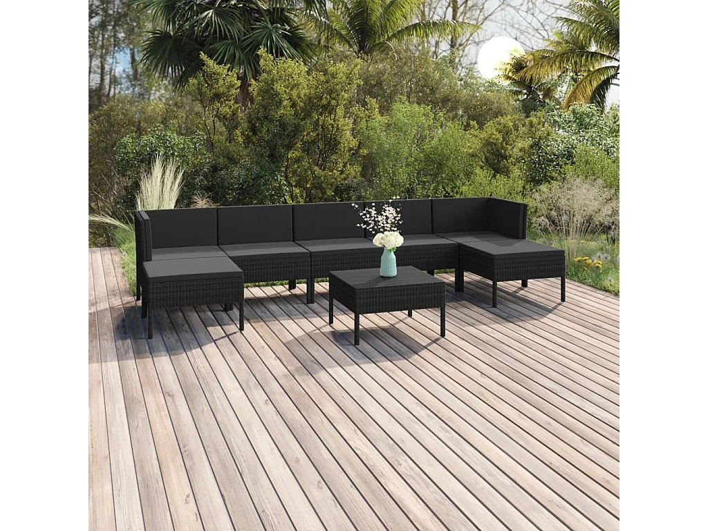 8-tlg. Garten-Lounge-Set mit Auflagen Poly Rattan Schwarz
