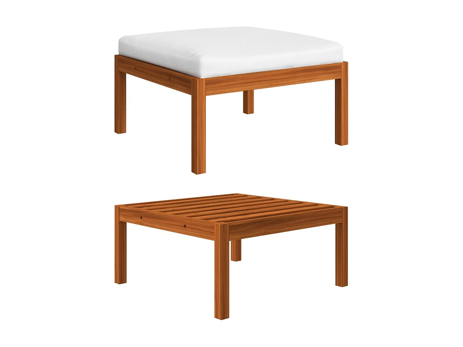 Salon de jardin 7 pièces avec coussins, bois d'acacia crème et corde