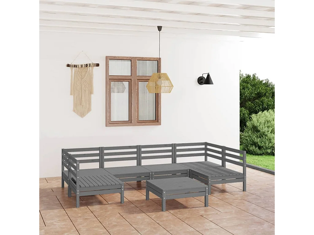 7 pcs conjunto lounge de jardim pinho maciço cinzento
