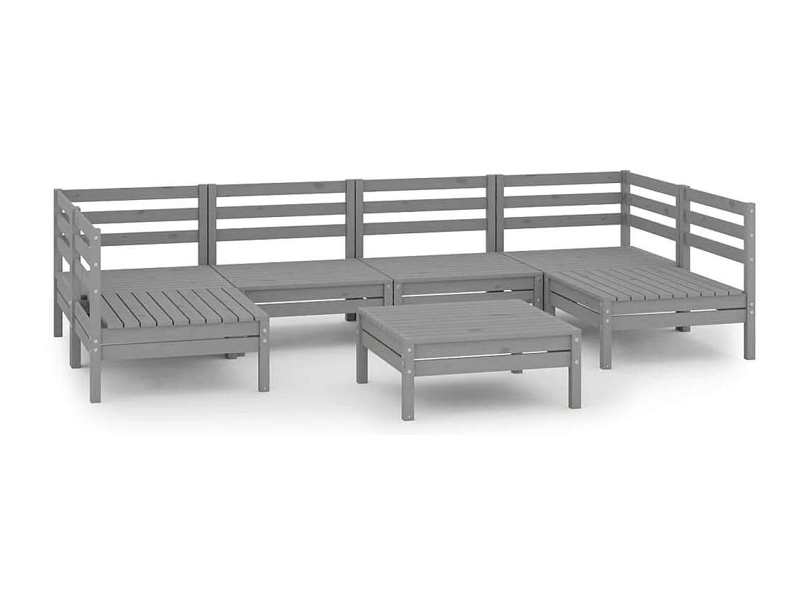 7 pcs conjunto lounge de jardim pinho maciço cinzento