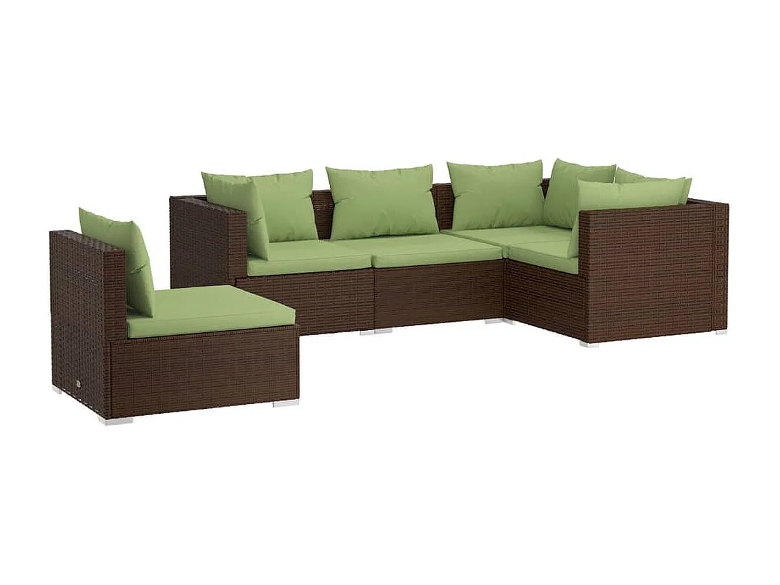 5-tlg. Garten-Lounge-Set mit Kissen Poly Rattan Braun