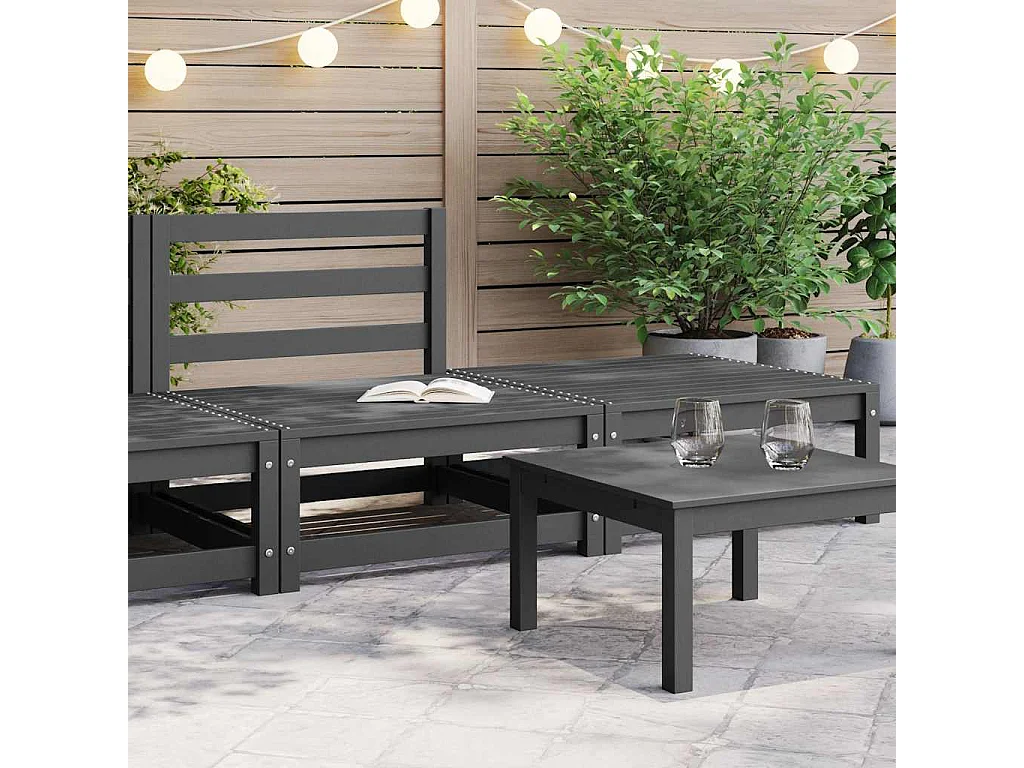 2 pcs conjunto lounge de jardim pinho maciço cinzento