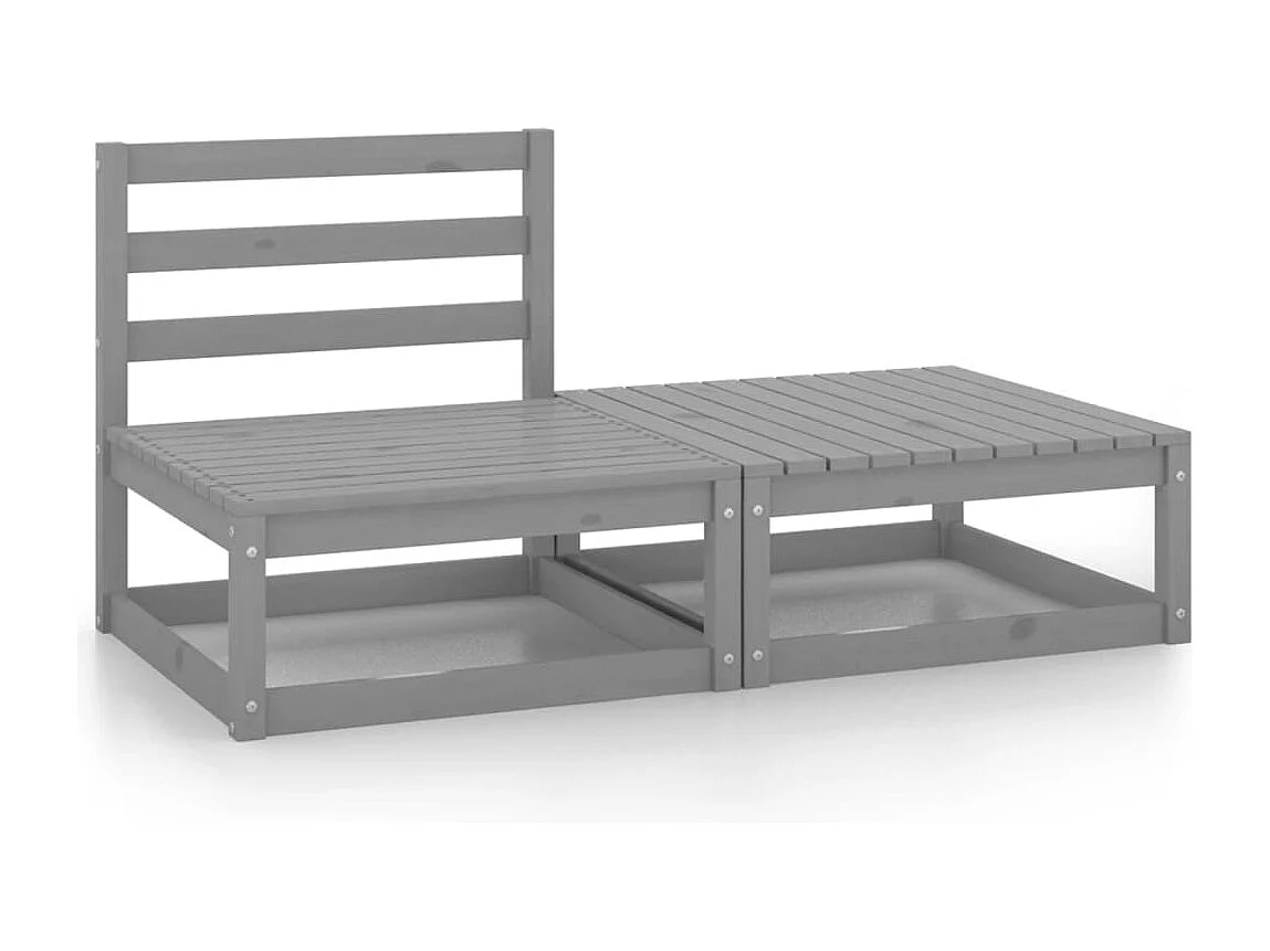2 pcs conjunto lounge de jardim pinho maciço cinzento