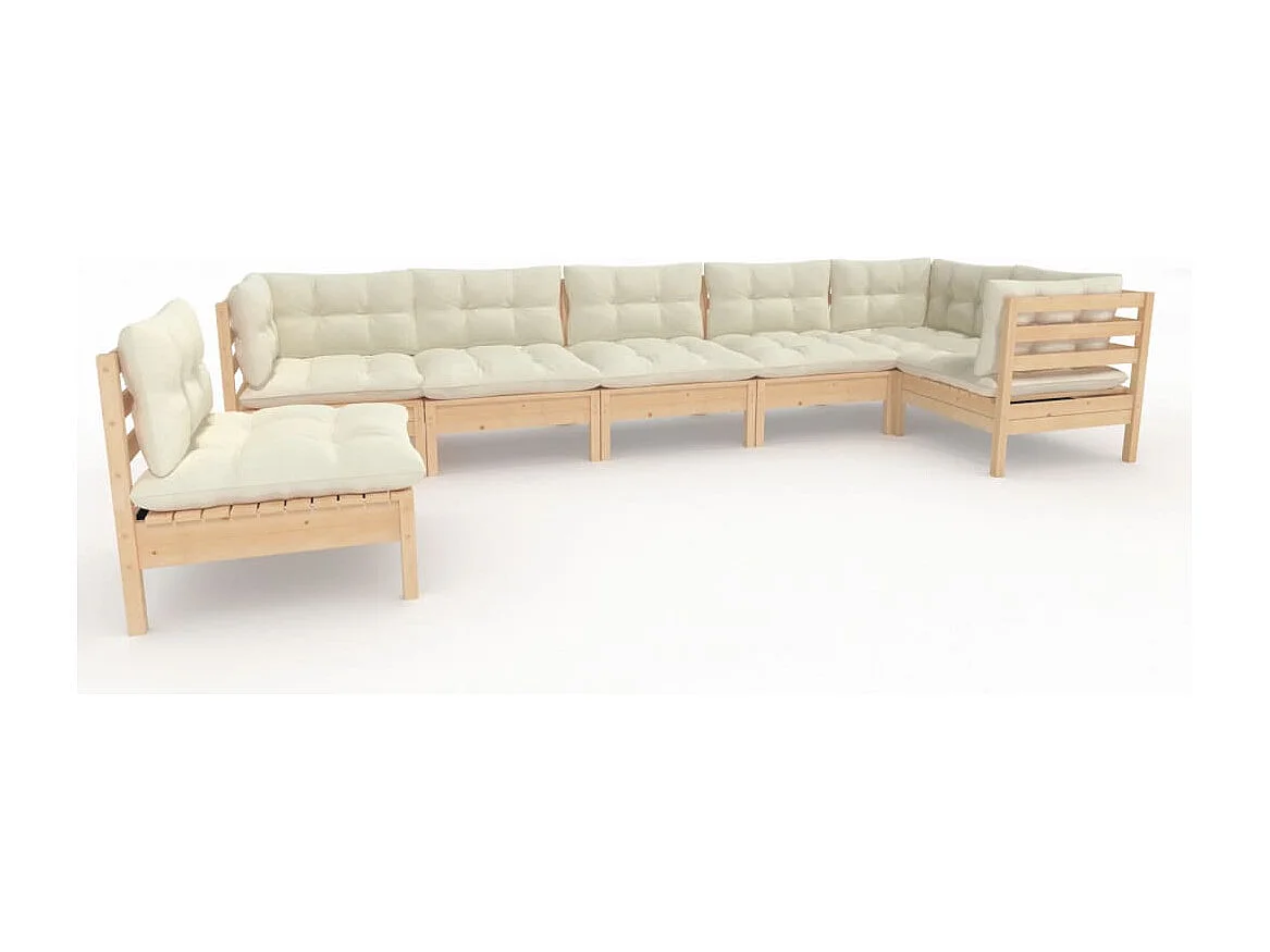 7 pcs conjunto lounge de jardim c/ almofadões cor creme pinho