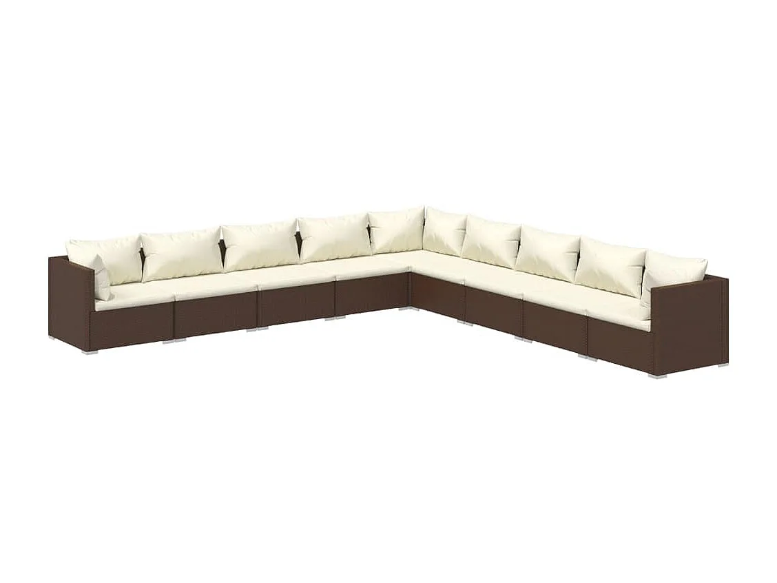 9 pcs conjunto lounge jardim c/ almofadões vime PE castanho