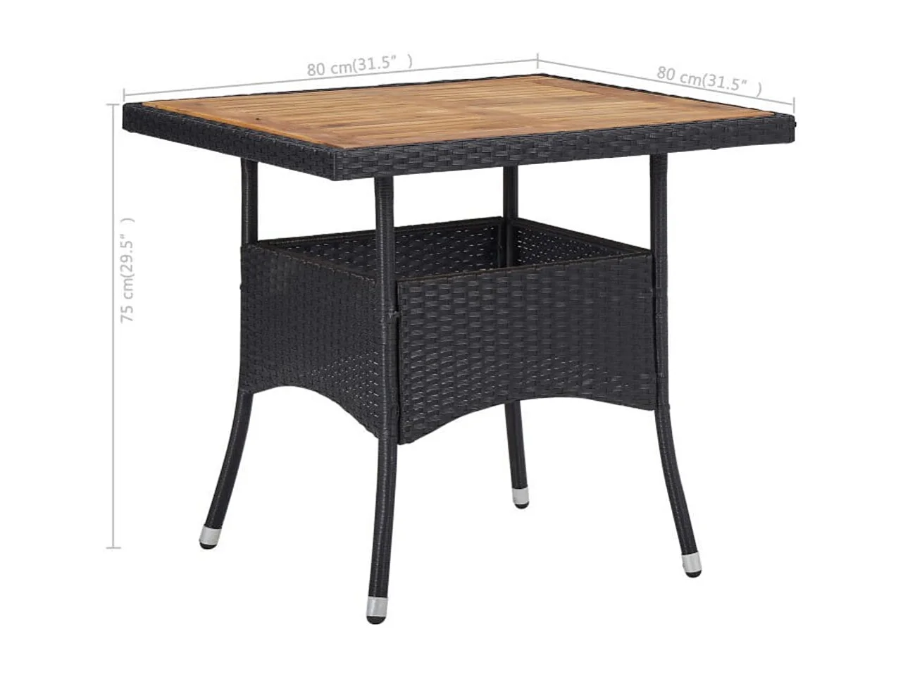 3-tlg. Garten-Essgruppe Schwarz Poly Rattan und Akazienholz