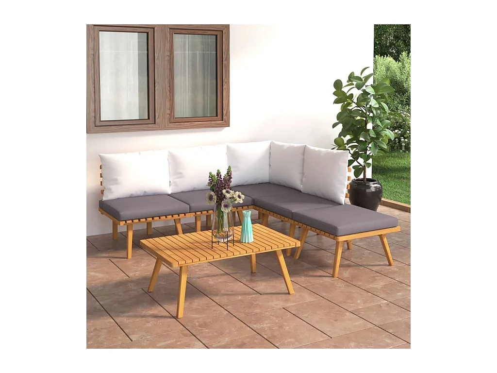 Set Divani da Giardino 6 pz con Cuscini in Massello di Acacia